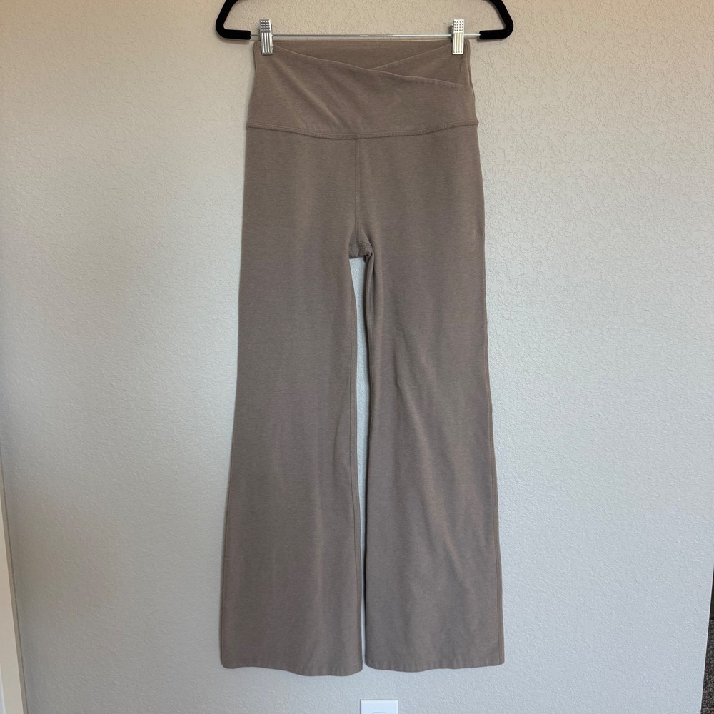 Beyond Yoga Spacedye At Your Leisure Cross Front Flare Yoga Pant Beige Brown